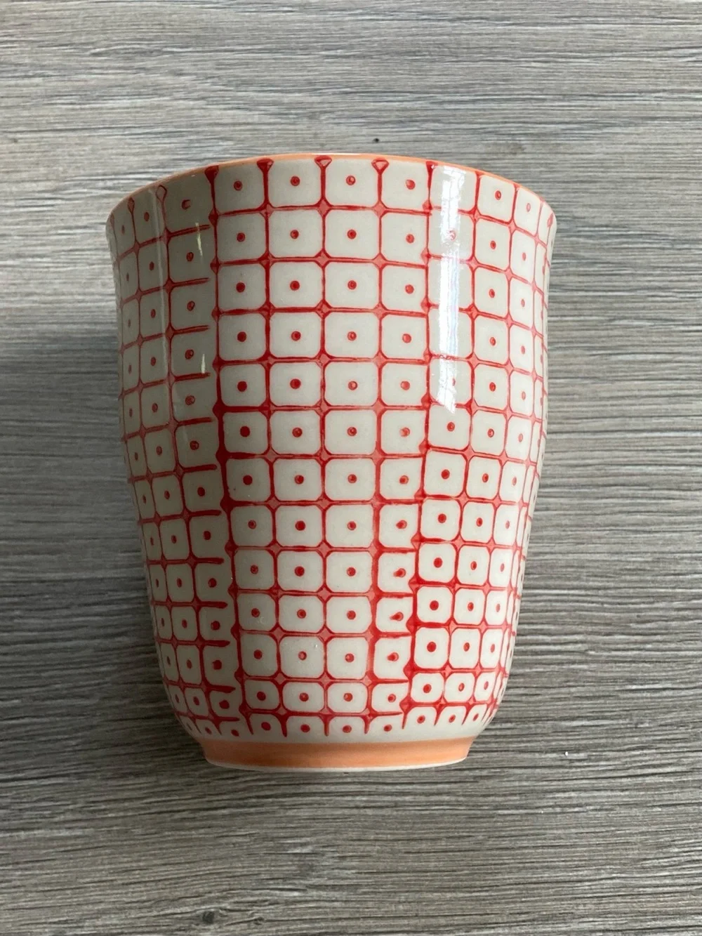 Bloomingville Ceramic Carla Cup with Orange Grid Motif